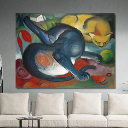 Due Gatti Blu E Gialli Franz Marc fmr61 quadro stampato su tela