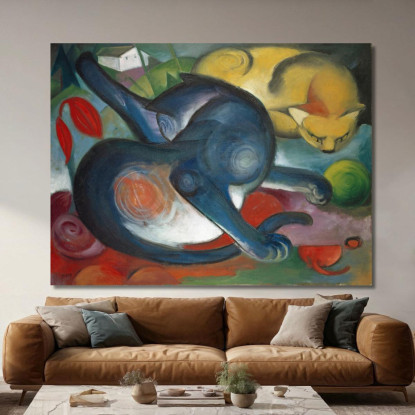 Due Gatti Blu E Gialli Franz Marc fmr61 quadro stampato su tela