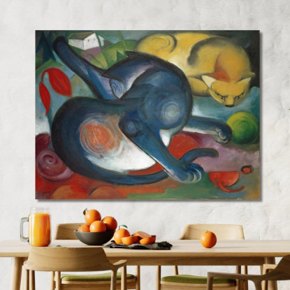 Due Gatti Blu E Gialli Franz Marc fmr61 quadro stampato su tela