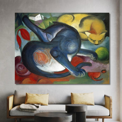 Due Gatti Blu E Gialli Franz Marc fmr114 quadro stampato su tela