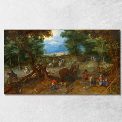 Una Strada Nel Bosco Con Viandanti Di Jan Brueghel Il Vecchio Pieter Bruegel pbr3 quadro stampato su tela