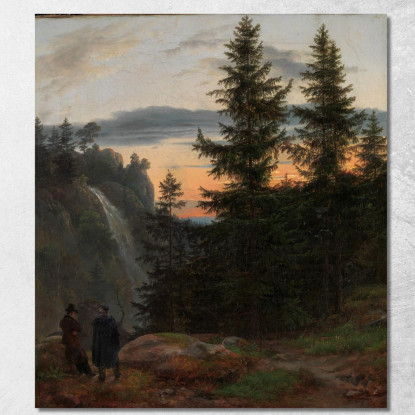 Due Uomini Davanti A Una Cascata Al Tramonto Caspar David Friedrich cdf39 quadro stampato su tela