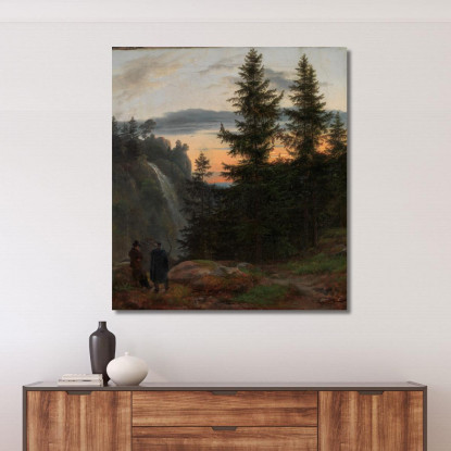 Due Uomini Davanti A Una Cascata Al Tramonto Caspar David Friedrich cdf39 quadro stampato su tela