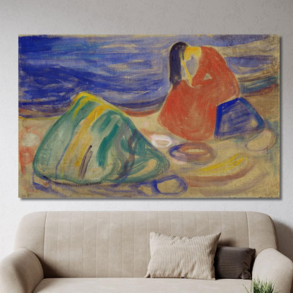 Malinconia. Donna Che Piange Sulla Spiaggia Edvard Munch em194 quadro stampato su tela