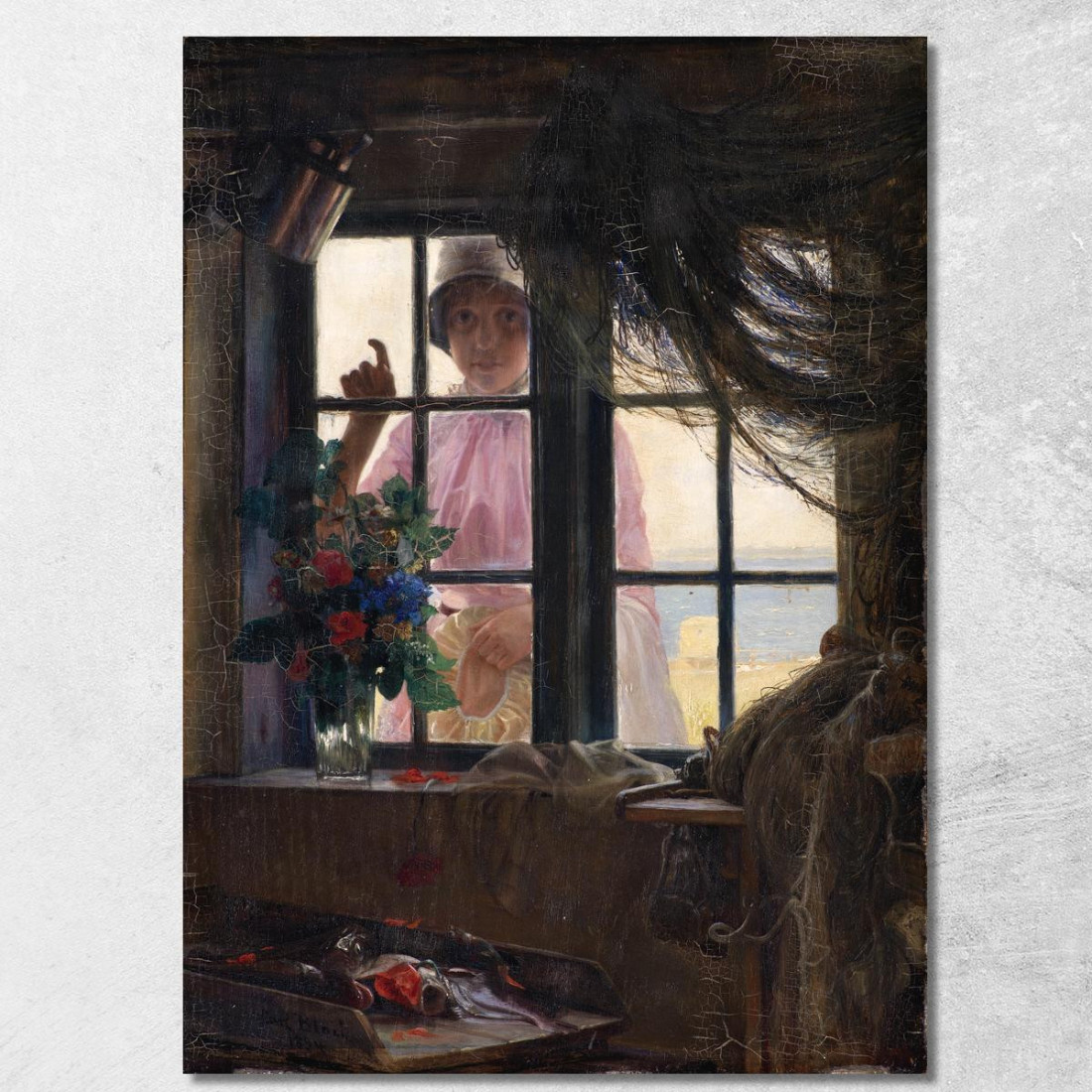 Dopo Il Bagno. Una Giovane Ragazza Bussa Alla Finestra Del Pescatore Carl Bloch cbl2 quadro stampato su tela Dopo Il Bagno. Una Giovane Ragazza Bussa Alla Finestra Del Pescatore Carl Bloch cbl2 quadro stampato su tela