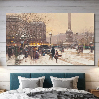 Figure Nella Neve Place De Concorde Parigi Eugène Galien-Laloue egl10 quadro stampato su tela