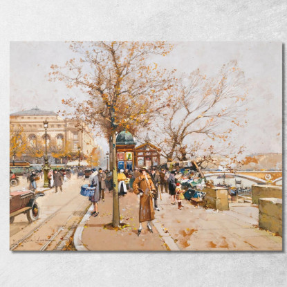 Place Du Châtelet A Parigi Eugène Galien-Laloue egl18 quadro stampato su tela