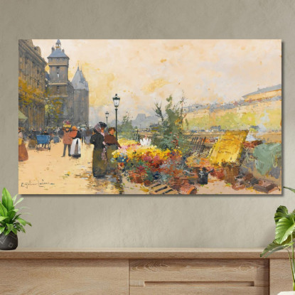 Il Mercato Dei Fiori In Città Eugène Galien-Laloue egl31 quadro stampato su tela