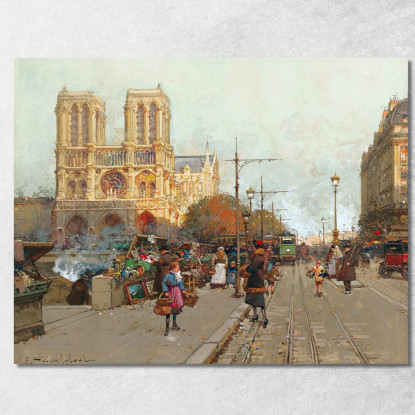 Notre Dame De Paris Vista Dal Quai De Montebello Eugène Galien-Laloue egl45 quadro stampato su tela