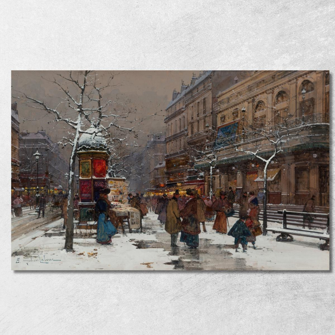 Boulevard Di Parigi In Inverno Eugène Galien-Laloue egl48 quadro stampato su tela Boulevard Di Parigi In Inverno Eugène Galien-Laloue egl48 quadro stampato su tela