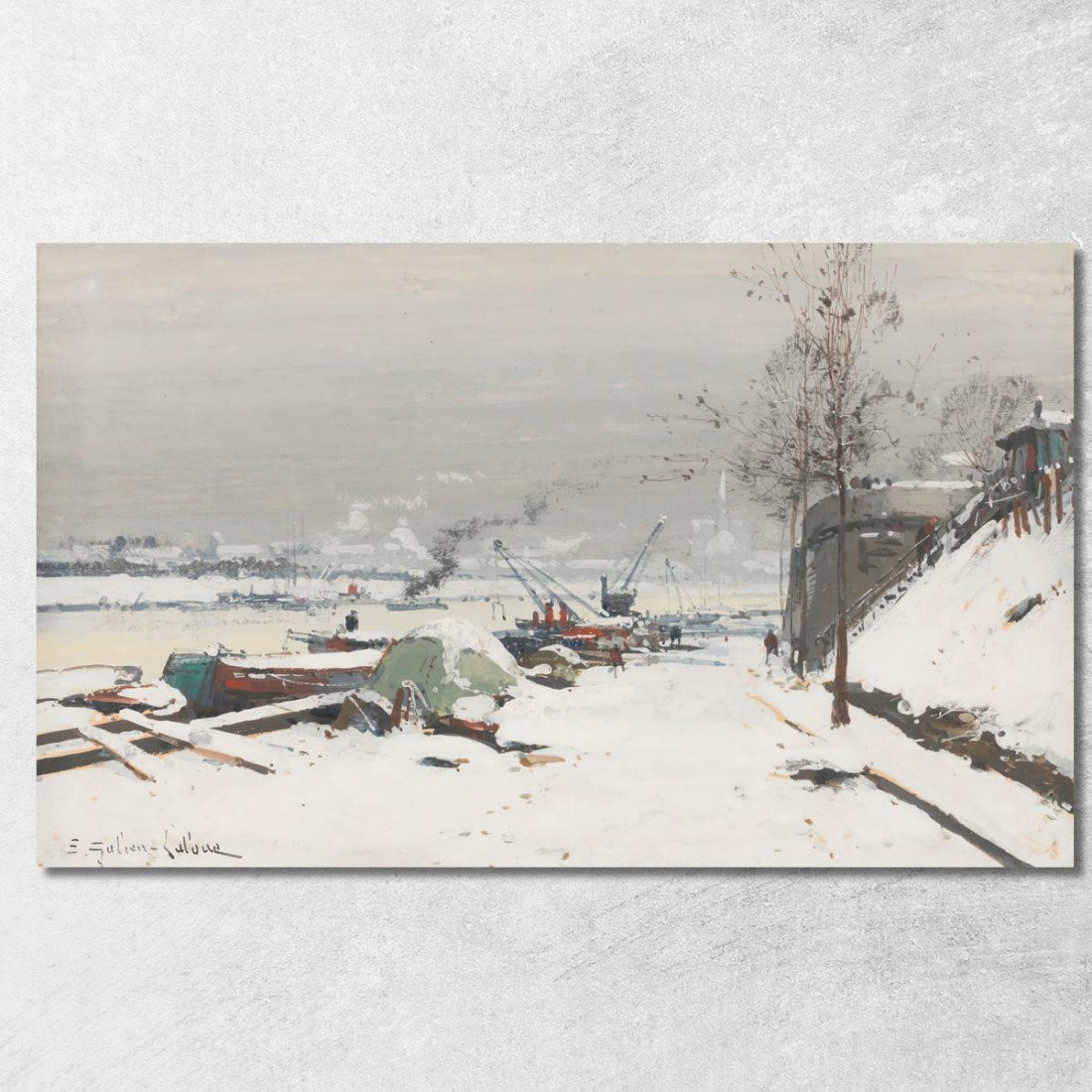 Quai De Bercy Sotto La Neve Eugène Galien-Laloue egl62 quadro stampato su tela Quai De Bercy Sotto La Neve Eugène Galien-Laloue egl62 quadro stampato su tela