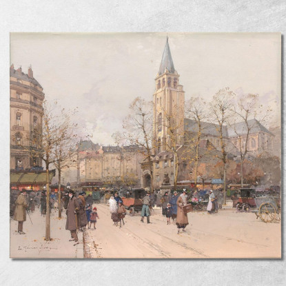 Vista Dei Boulevards A Saint-Germain-Des-Prés Eugène Galien-Laloue egl77 quadro stampato su tela