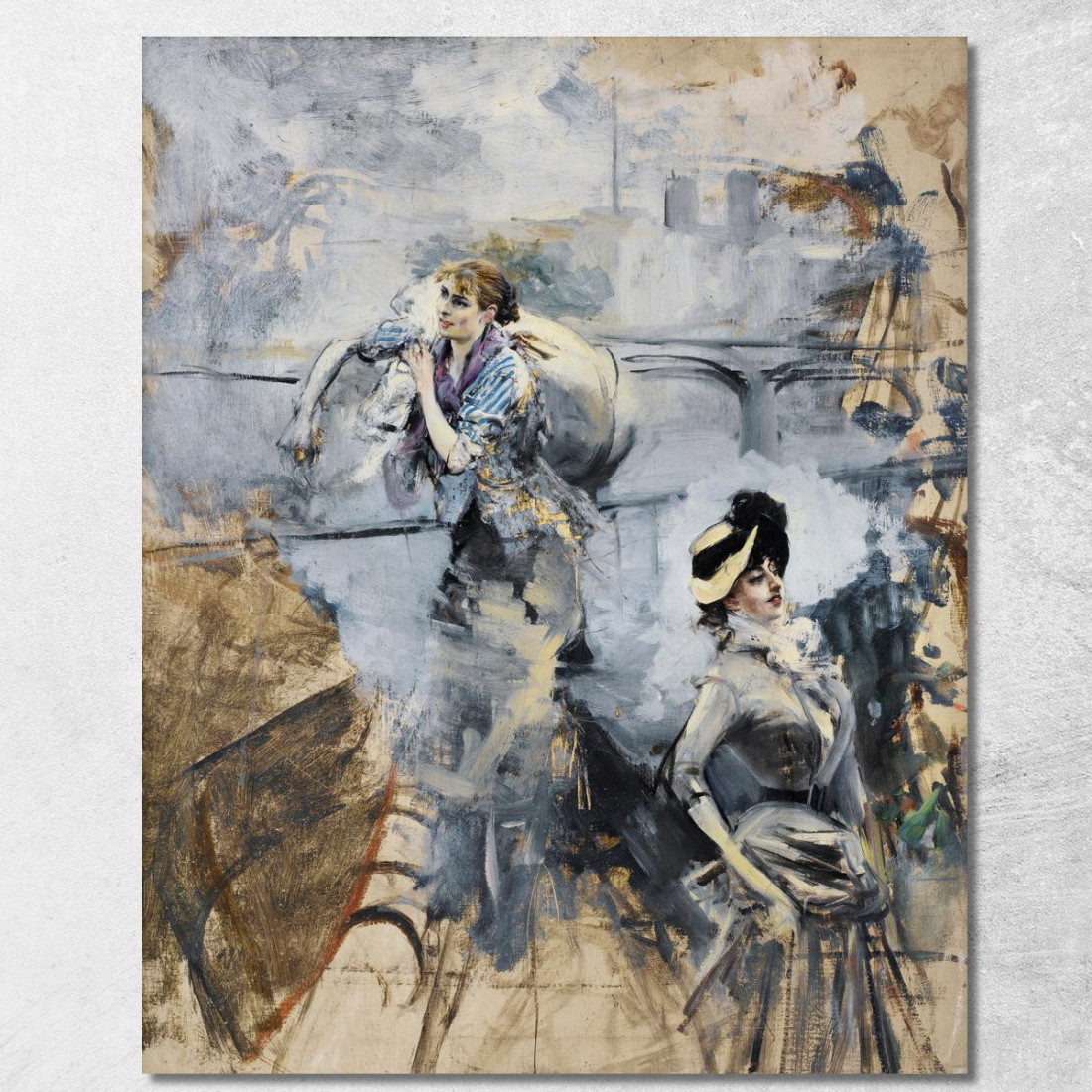 Lavandaia E Una Giovane Bruna Sulla Senna Parigi Giovanni Boldini gbd90 quadro stampato su tela