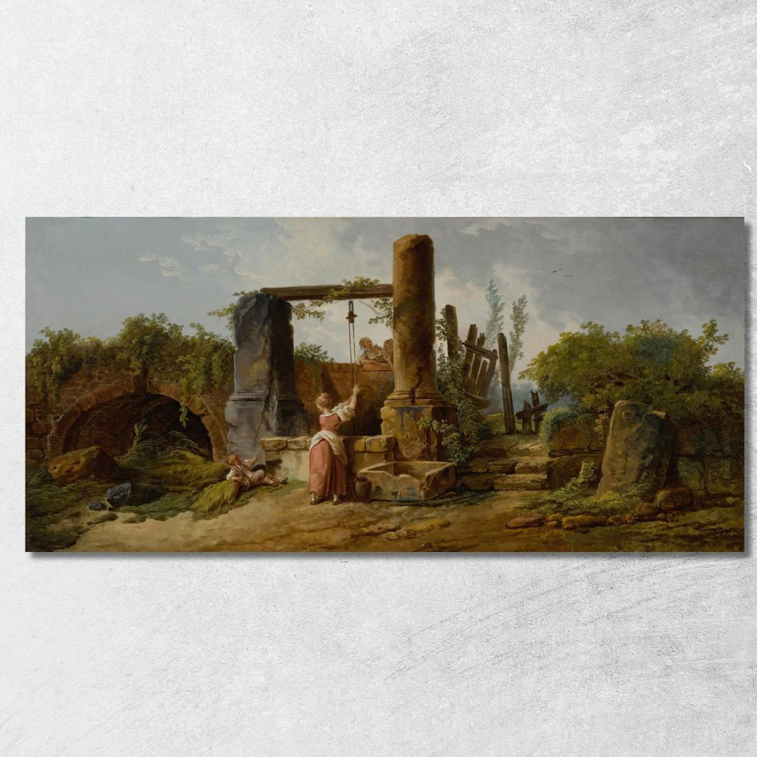 Una Contadina Al Pozzo Hubert Robert hrb11 quadro stampato su tela Una Contadina Al Pozzo Hubert Robert hrb11 quadro stampato su tela