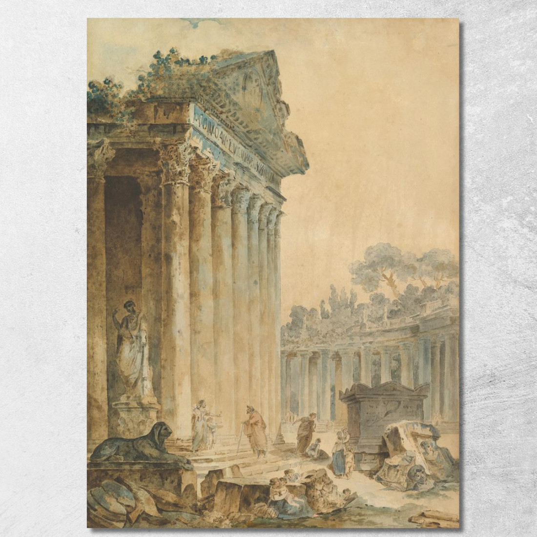 Capriccio Con Un Tempio Antico Hubert Robert hrb27 quadro stampato su tela Capriccio Con Un Tempio Antico Hubert Robert hrb27 quadro stampato su tela