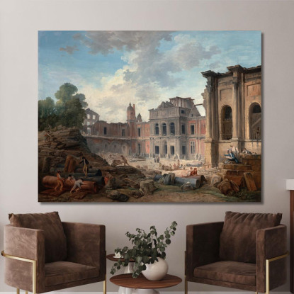 Demolizione Del Castello Di Meudon Hubert Robert hrb31 quadro stampato su tela