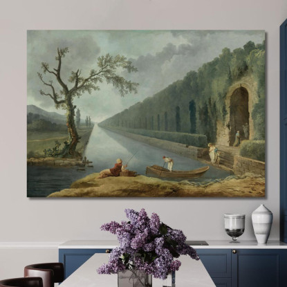 Scena Di Giardino Con Un Canale Hubert Robert hrb39 quadro stampato su tela