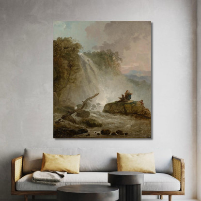 Cascata Con Disegno Dell'Artista Hubert Robert hrb133 quadro stampato su tela