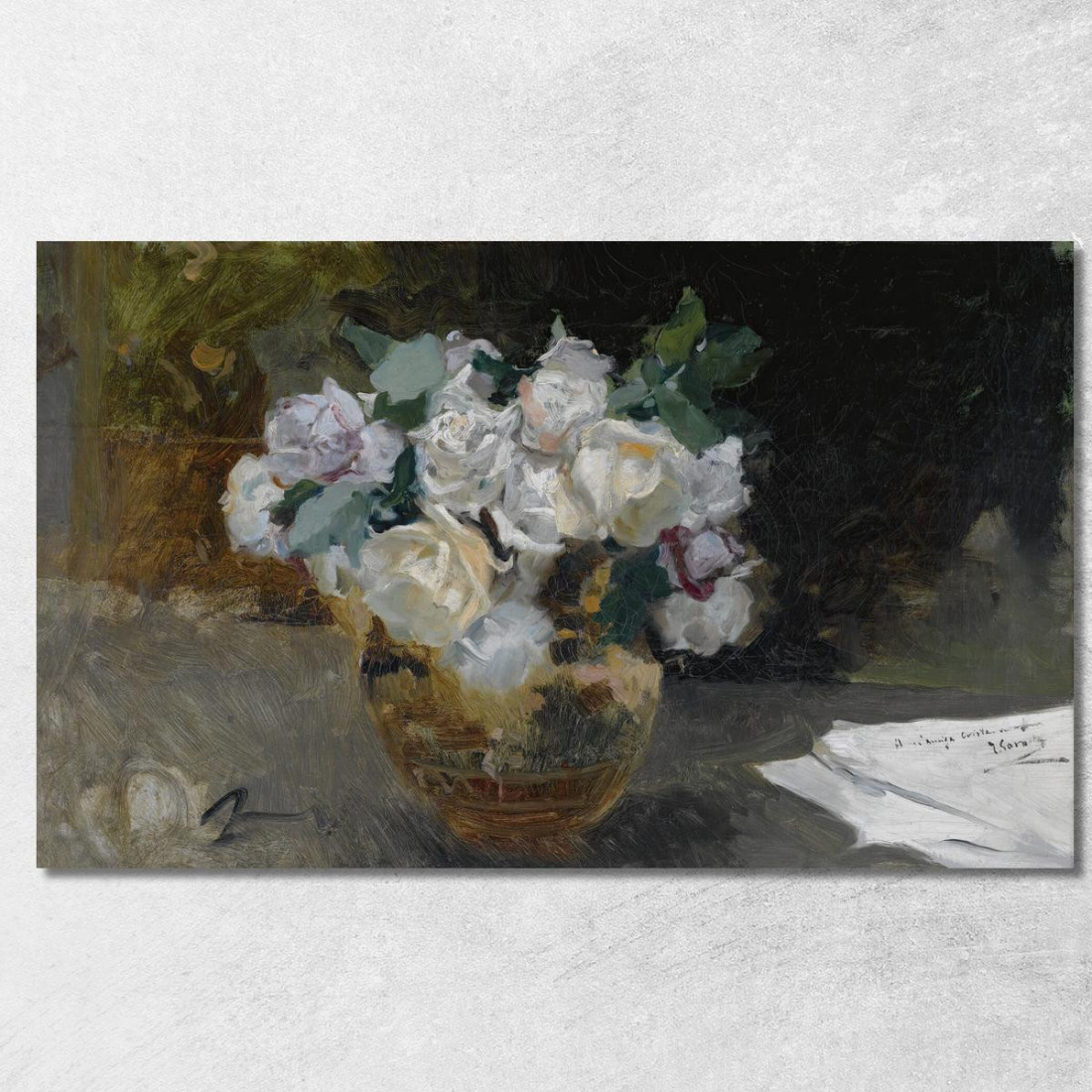 Natura Morta Di Rose Bianche Bouquet Di Rose Bianche Joaquín Sorolla jsr10 quadro stampato su tela Natura Morta Di Rose Bianche Bouquet Di Rose Bianche Joaquín Sorolla jsr10 quadro stampato su tela
