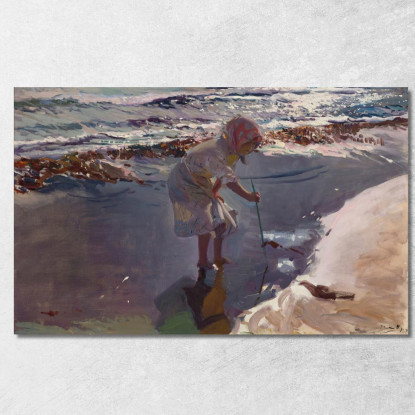 Alla Ricerca Di Frutti Di Mare Sulla Spiaggia Di Valencia Joaquín Sorolla jsr12 quadro stampato su tela