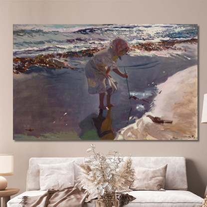 Alla Ricerca Di Frutti Di Mare Sulla Spiaggia Di Valencia Joaquín Sorolla jsr12 quadro stampato su tela