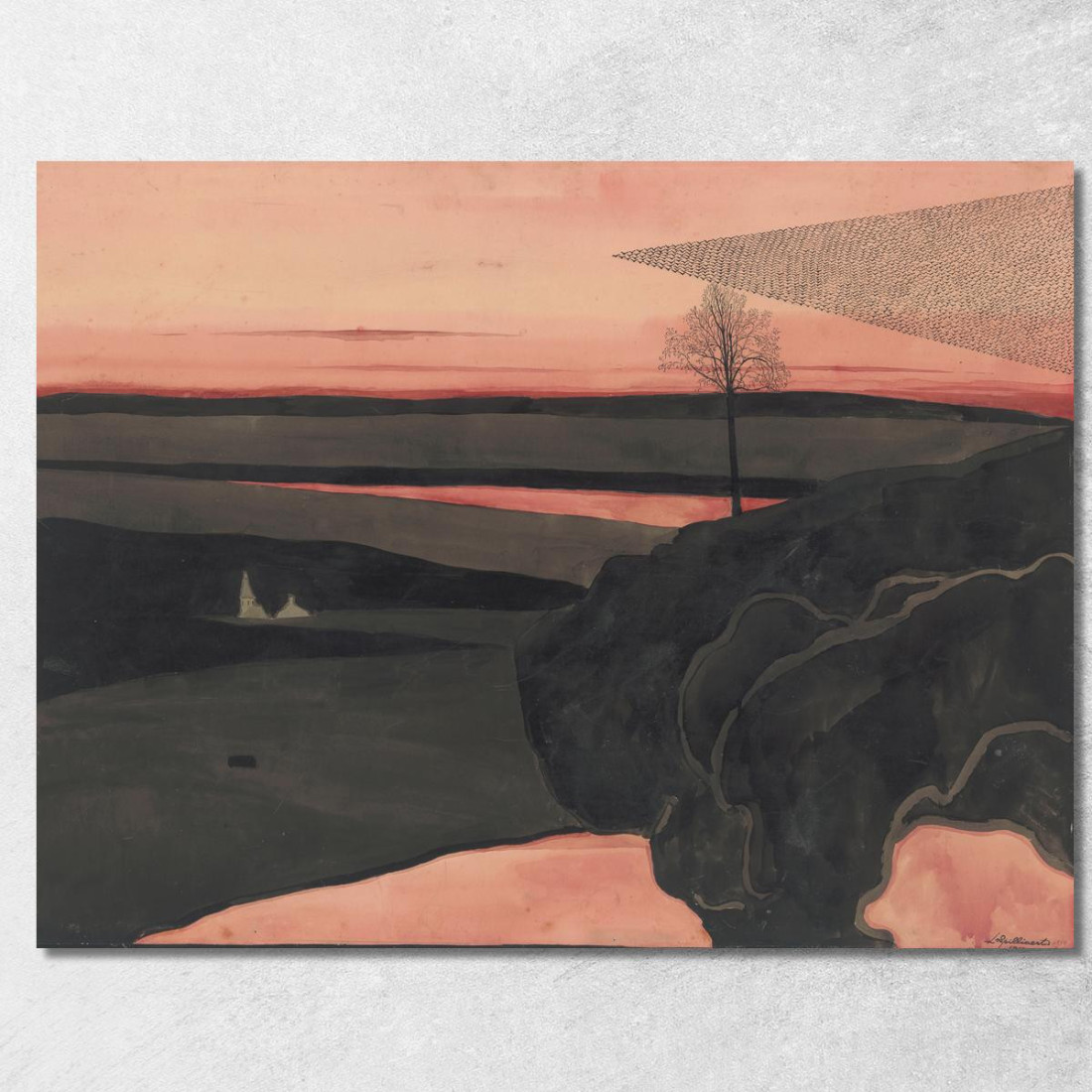Paesaggio Sotto Un Rosso Bagliore Serale Con Uccelli Migratori Léon Spilliaert lsp63 quadro stampato su tela Paesaggio Sotto Un Rosso Bagliore Serale Con Uccelli Migratori Léon Spilliaert lsp63 quadro stampato su tela