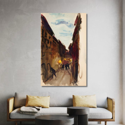 Strada E Persone Al Crepuscolo Schizzo Magnus Enckell mek29 quadro stampato su tela