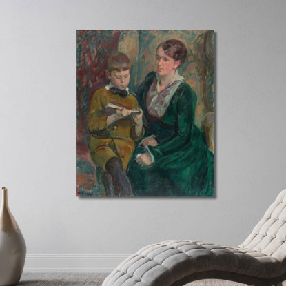 La Signora Esther Cederhvarf Con Suo Figlio Magnus Enckell mek44 quadro stampato su tela