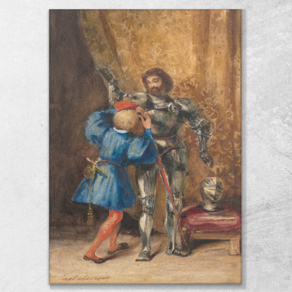 Goetz Von Berlichingen Vestito Con L'Armatura Dal Suo Page George Eugène Delacroix edx43 quadro stampato su tela