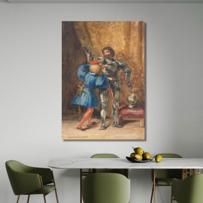 Goetz Von Berlichingen Vestito Con L'Armatura Dal Suo Page George Eugène Delacroix edx43 quadro stampato su tela