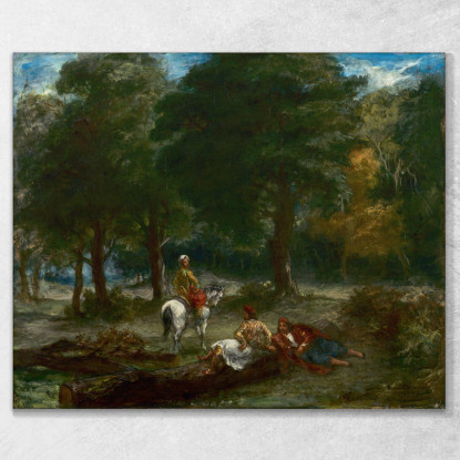 Uomini Di Cavalleria Greci Che Riposano Nella Foresta Eugène Delacroix edx45 quadro stampato su tela