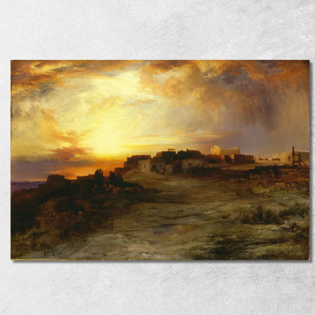 Pueblo Al Tramonto Laguna Thomas Moran tmr50 quadro stampato su tela Pueblo Al Tramonto Laguna Thomas Moran tmr50 quadro stampato su tela