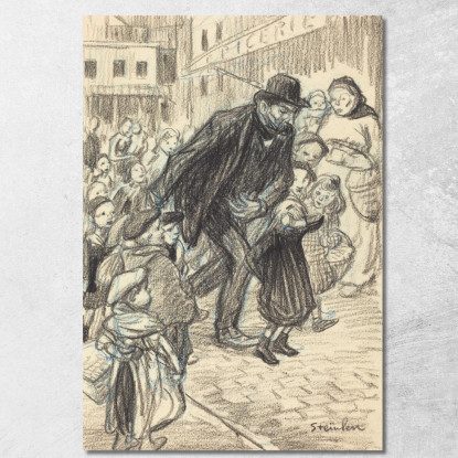 Un Uomo Su Una Strada Cittadina Circondato Da Bambini Un Père Théophile Alexandre Steinlen tas2 quadro stampato su tela