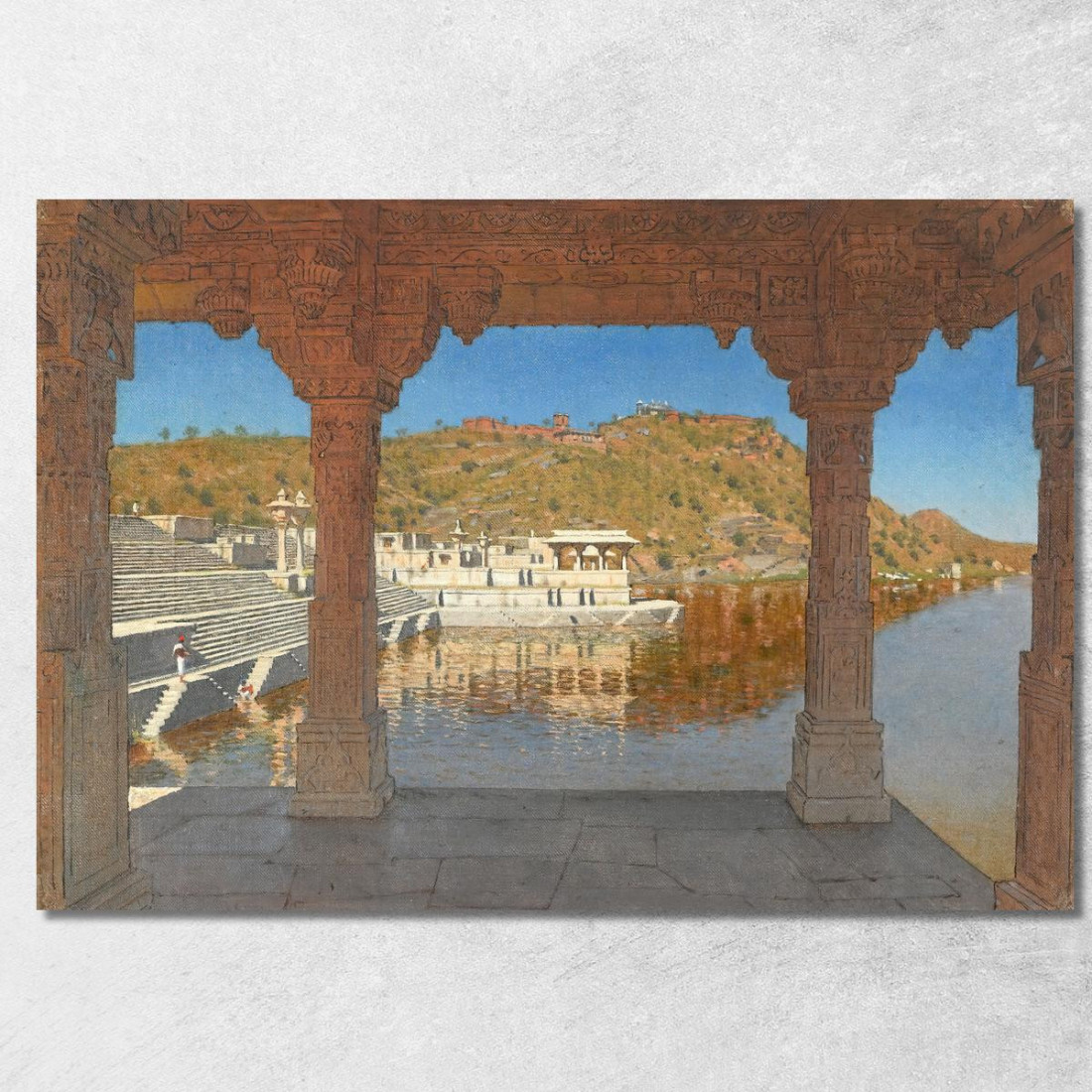 Rajnagar. Terrapieno Di Marmo Decorato Con Bassorilievi Su Un Lago A Udaipur Vasily Vereshchagin vvr45 quadro stampato su tela Rajnagar. Terrapieno Di Marmo Decorato Con Bassorilievi Su Un Lago A Udaipur Vasily Vereshchagin vvr45 quadro stampato su tela