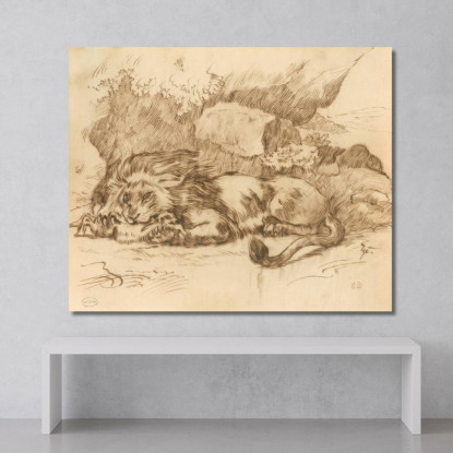 Leone Che Divora Un Coniglio Eugène Delacroix edx71 quadro stampato su tela