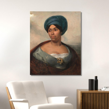Ritratto Di Donna Con Turbante Blu Eugène Delacroix edx94 quadro stampato su tela