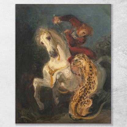 Cavaliere Attaccato Da Un Giaguaro Eugène Delacroix edx99 quadro stampato su tela