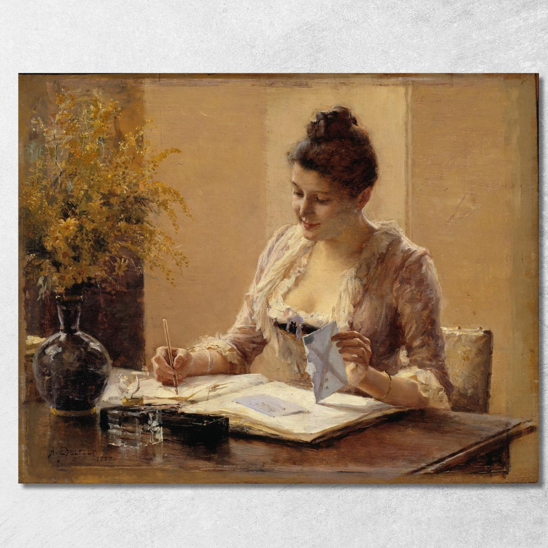 Signora Che Scrive Una Lettera Albert Edelfelt aed49 quadro stampato su tela