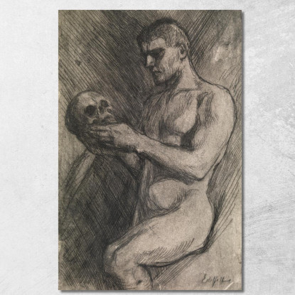 Uomo Nudo E Teschio Albert Edelfelt aed66 quadro stampato su tela