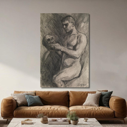 Uomo Nudo E Teschio Albert Edelfelt aed66 quadro stampato su tela