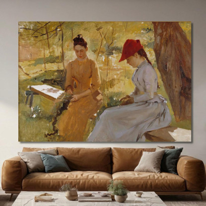 Le Sorelle Dell'Artista Annie E Berta Legano Ghirlande Albert Edelfelt aed125 quadro stampato su tela