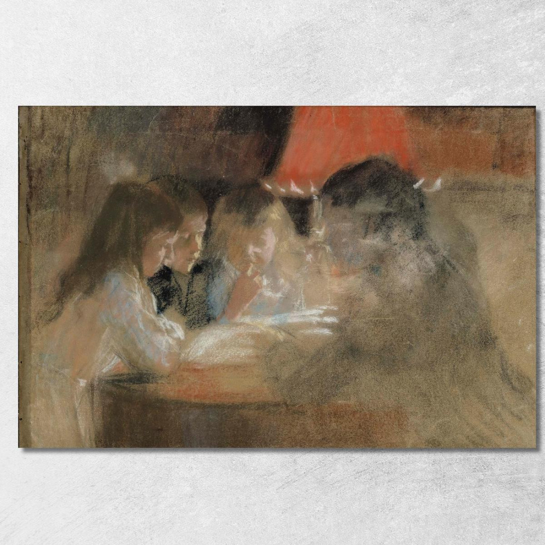 La Famiglia Brandt Bambini Alla Lampada Albert Edelfelt aed129 quadro stampato su tela La Famiglia Brandt Bambini Alla Lampada Albert Edelfelt aed129 quadro stampato su tela