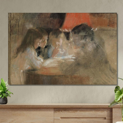 La Famiglia Brandt Bambini Alla Lampada Albert Edelfelt aed129 quadro stampato su tela