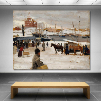 Giorno Invernale Nella Piazza Del Mercato Di Helsinki Albert Edelfelt aed148 quadro stampato su tela