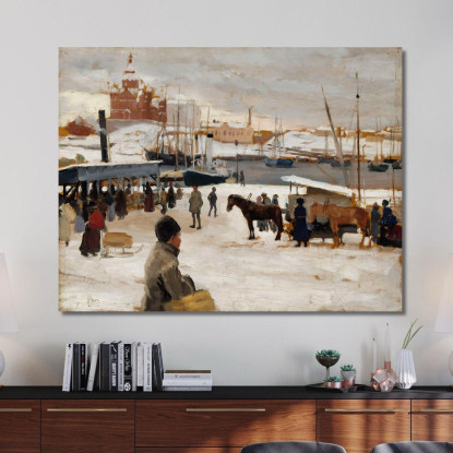 Giorno Invernale Nella Piazza Del Mercato Di Helsinki Albert Edelfelt aed148 quadro stampato su tela