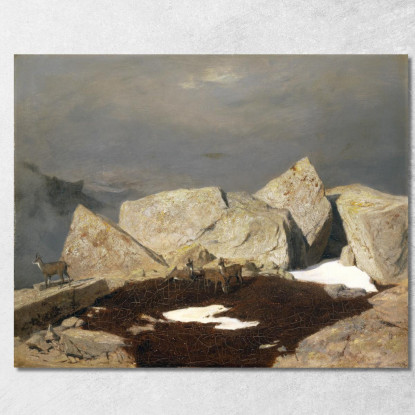 Paesaggio Di Alta Montagna Con Camosci Arnold Böcklin abk16 quadro stampato su tela