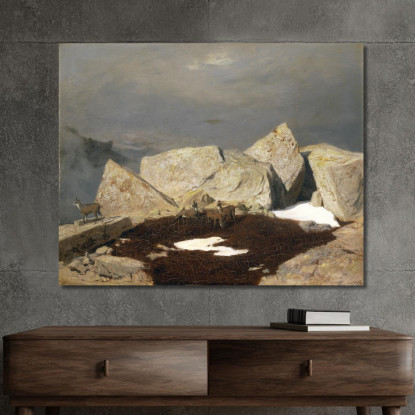 Paesaggio Di Alta Montagna Con Camosci Arnold Böcklin abk16 quadro stampato su tela