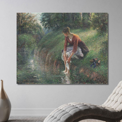 Donna Che Si Bagna I Piedi In Un Ruscello Camille Pissarro cps105 quadro stampato su tela