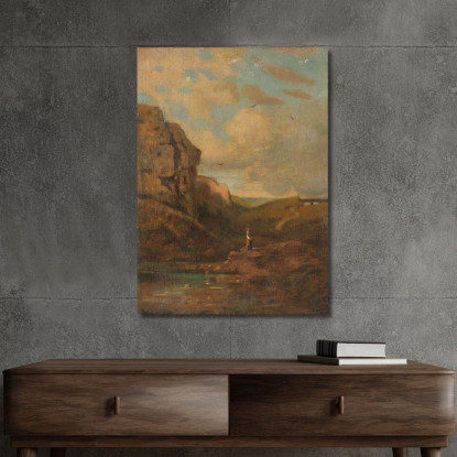 Attribuito A Piccolo Paesaggio Con Lattaia Carl Spitzweg csp67 quadro stampato su tela