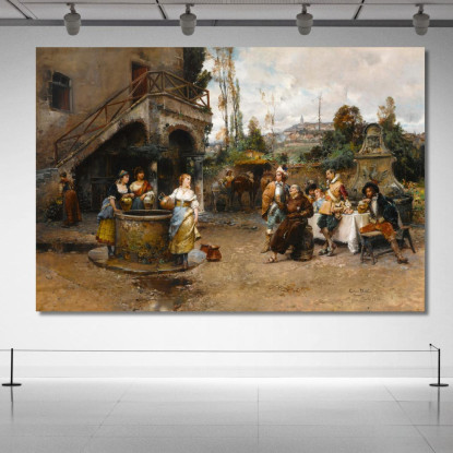 Una Conversazione Al Pozzo Cesare Auguste Detti cad2 quadro stampato su tela
